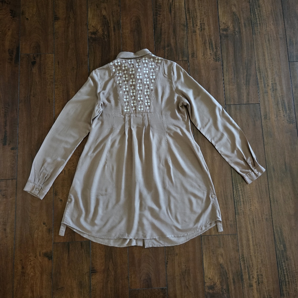 Embroidered Brown Blouse 100% Rayon Button Front Size Large - Picture 7 of 11